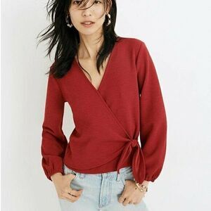 Madewell Texture & Thread Crepe Wrap tie Crimson red blouse Top Size XS